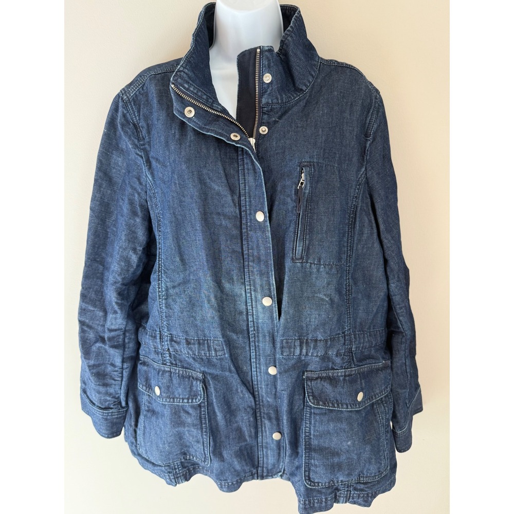 Talbots Jacket 1X Blue Denim Cotton Hemp Utility Field Coat Plus Size